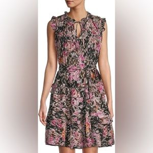 Kobi Halperin Brook Belted Floral Minidress Medium Black Pink Gold NWT $648